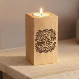 Personalised 5Th Wedding Anniversary Wooden Tealight Candle Gift - thumbnail 1