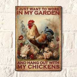 Vintage Chicken Sign, Outdoor Wall Art, Retro Farmhouse Decor, Metal Tin Gardening Gifts For Women, Garden Plaque - thumbnail 1