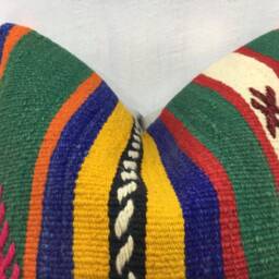 Vintage Handwoven Kilim Pillow, Turkish Bohemian Decor - 16x16 - thumbnail 2