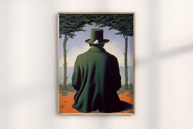 Rene Magritte Behind Son Of A Man Print, Authentic Face Obscured Art, Classic Surrealism Apple Figure, Belgian Artist Reproduction - image 1