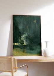 Nocturne in Black & Gold Print, James Whistler Art, Antique Painting, Vintage Poster, Printable Wall Decor, Emerald Green Art - thumbnail 1
