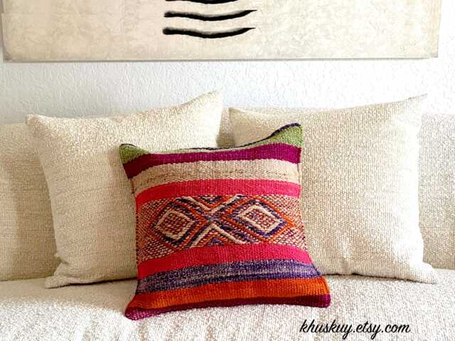 Textured Vintage Pillow Peruvian Wool 16 X Hand Loomed Frazada Cover Handmade Woven Textile - image 1