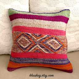 Textured Vintage Pillow Peruvian Wool 16 X Hand Loomed Frazada Cover Handmade Woven Textile - thumbnail 2