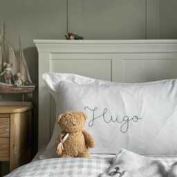 Hand Embroidered Name Pillowcase Heirloom Frill/ Oxford Pillow - thumbnail 2