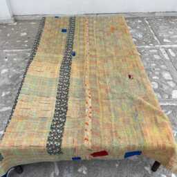 Vintage Kantha Quilt Patchwork Reversible Block Print Cotton Handmade Throw Blanket - thumbnail 4