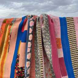 Vintage Kantha Quilt Patchwork Reversible Block Print Cotton Handmade Throw Blanket - thumbnail 3