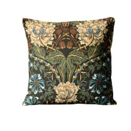 William Morris Honeysuckle & Tulip, Brown, Green Beige Velvet Cushion Cover, Throw Pillow Homeware Decor - thumbnail 1