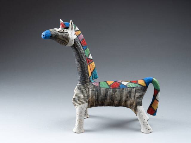 Horse Ceramic Sculpture Geometric Colorful Ornament , Figurine Clay - image 1