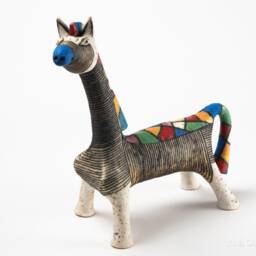 Horse Ceramic Sculpture Geometric Colorful Ornament , Figurine Clay - thumbnail 3