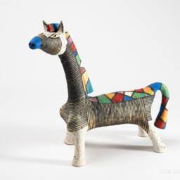 Horse Ceramic Sculpture Geometric Colorful Ornament , Figurine Clay - thumbnail 2