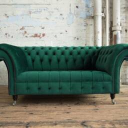 Handmade 2 Seater Emerald Green Velvet Fabric Chesterfield Sofa - thumbnail 2