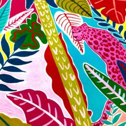 Pink Panther Print , Tropicals Leaves Plants Colour Abstract Bright Quirky Funky Colourful Wall Decor Art - thumbnail 2