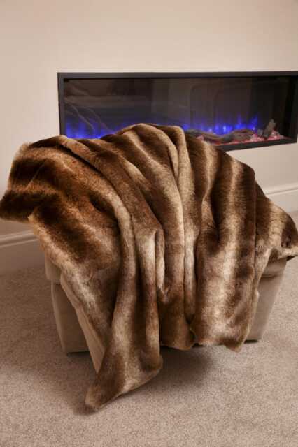 Handmade Chinchilla Faux Fur Throw Luxury Beige Stripe - image 1