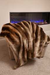 Handmade Chinchilla Faux Fur Throw Luxury Beige Stripe - thumbnail 1