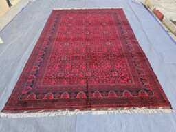 7x10 Turkmen Bukhara Handmade Wool Rug - Red Navy Carpet For Living Room - thumbnail 1