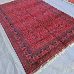 7x10 Turkmen Bukhara Handmade Wool Rug - Red Navy Carpet For Living Room - thumbnail 2