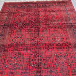 7x10 Turkmen Bukhara Handmade Wool Rug - Red Navy Carpet For Living Room - thumbnail 4