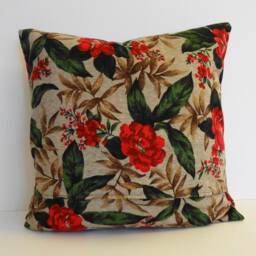 Floral Holiday Pillow Cover Red Flower, Green Leaf - 16x16 - thumbnail 2