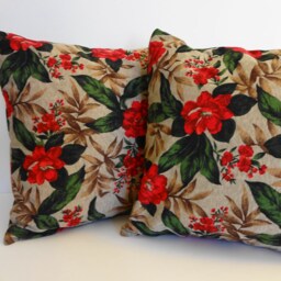 Floral Holiday Pillow Cover Red Flower, Green Leaf - 16x16 - thumbnail 4