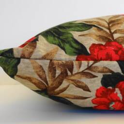 Floral Holiday Pillow Cover Red Flower, Green Leaf - 16x16 - thumbnail 3
