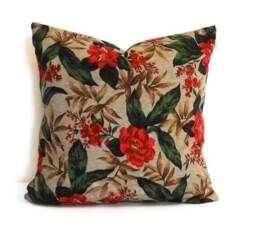 Floral Holiday Pillow Cover Red Flower, Green Leaf - 16x16 - thumbnail 1