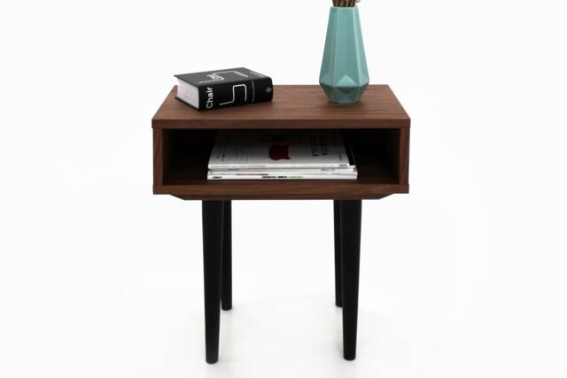 Nightstand With Open Shelf in Mid-Century Modern Style Made Of Solid Walnut, Bedside Table Livlo O-P05 - image 1