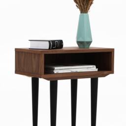 Nightstand With Open Shelf in Mid-Century Modern Style Made Of Solid Walnut, Bedside Table Livlo O-P05 - thumbnail 3