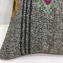 Vintage Turkish Kilim Pillow Cover, Bohemian Handwoven Cushion - 16x16 - thumbnail 3