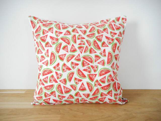 Cushion Cover 40 X cm, Exotic Fabric Printed With Watermelons, Red & Green, Interior Decoration, Exotic, Tropical, Fruits, Summer - image 1