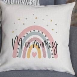 Personalised Mummy Rainbow Cushion - Mother's Day Linen Style Cover Home Decor Mum Gift Grandma Birthday Present - thumbnail 3