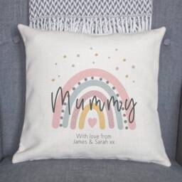 Personalised Mummy Rainbow Cushion - Mother's Day Linen Style Cover Home Decor Mum Gift Grandma Birthday Present - thumbnail 2
