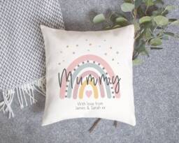 Personalised Mummy Rainbow Cushion - Mother's Day Linen Style Cover Home Decor Mum Gift Grandma Birthday Present - thumbnail 1