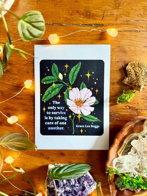 Inspirational Floral Poster The Only Way To Survive Is By Taking Care Of One Another, Grace Lee Boggs, Motivational, Feminist Print - image 1