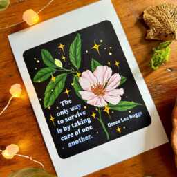 Inspirational Floral Poster The Only Way To Survive Is By Taking Care Of One Another, Grace Lee Boggs, Motivational, Feminist Print - thumbnail 3