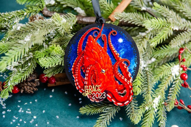 Personalizable Giant Pacific Octopus, Part Of The Cephalopod Ornament Collection, Nautical Christmas Ornaments, Scuba Diver Gift - image 1