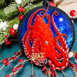 Personalizable Giant Pacific Octopus, Part Of The Cephalopod Ornament Collection, Nautical Christmas Ornaments, Scuba Diver Gift - thumbnail 2