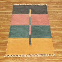 Hand Block Printed Cotton Rug Modern Farmhouse Area Rug - thumbnail 2