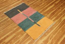 Hand Block Printed Cotton Rug Modern Farmhouse Area Rug - thumbnail 1