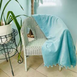 Duck Egg Blue Velvet Throw ~ Blanket Pom By Raggedroseltd - thumbnail 3