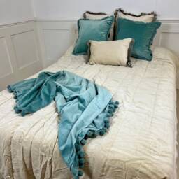 Duck Egg Blue Velvet Throw ~ Blanket Pom By Raggedroseltd - thumbnail 4