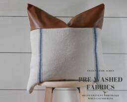 Clearance Grain Sack Pillow Cover - Striped Feed Farmhouse Blue 3 Stripe Beige Fabric