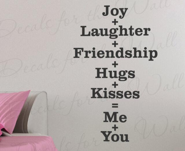 Joy Laughter Friendship Hugs Kisses Equals Me You Love Dating Boyfriend Girlfriend Relationship Marriage Wall Quote Sticker Vinyl Decal A40 - image 1