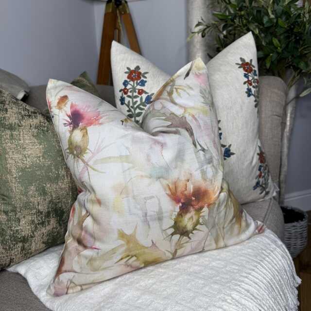 Unique Cirsium Russet Floral Cushion Cover - Handcrafted With Voyage Fabric Size 16 - image 1