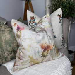 Unique Cirsium Russet Floral Cushion Cover - Handcrafted With Voyage Fabric Size 16 - thumbnail 1