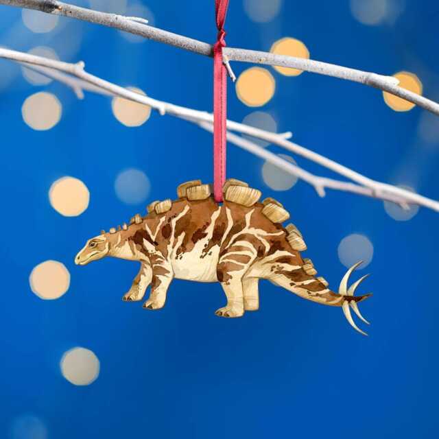 Wooden Wuerhosaurus Dinosaur Christmas Tree Decoration, Birch Plywood Lover Gift, Keepsake, Watercolour Art - image 1