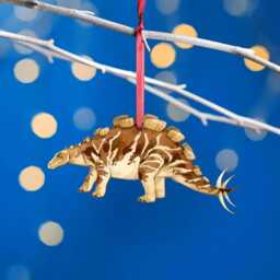 Wooden Wuerhosaurus Dinosaur Christmas Tree Decoration, Birch Plywood Lover Gift, Keepsake, Watercolour Art