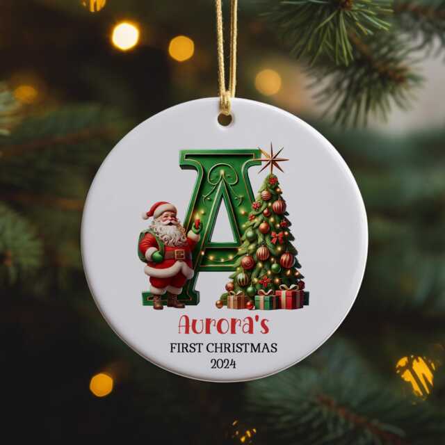 Personalized Baby's First Christmas Ornament 2025 Santa Initial Keepsake - image 1