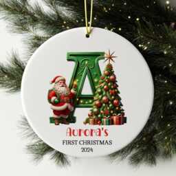 Personalized Baby's First Christmas Ornament 2025 Santa Initial Keepsake - thumbnail 4
