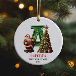 Personalized Baby's First Christmas Ornament 2025 Santa Initial Keepsake