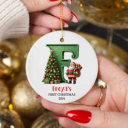Personalized Baby's First Christmas Ornament 2025 Santa Initial Keepsake - thumbnail 2
